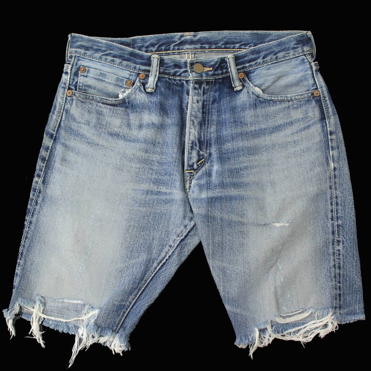 (98221)ユーズドFLATHEADフラットヘッド3007Cカットオフ ジーンズW31 (ハーフパンツ ショートパンツ旧仕様ヴィンテージ復刻 3005 501XX)拍卖