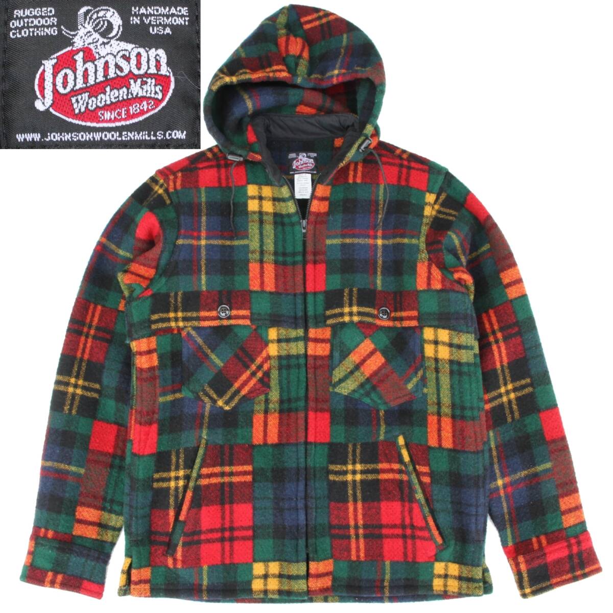 (33668)美品Johnson Woolen MillsジョンソンJSN002 CRAZYウール ジャケットS (USA製アメリカ製パーカー フード ハンティングジャケット)拍卖