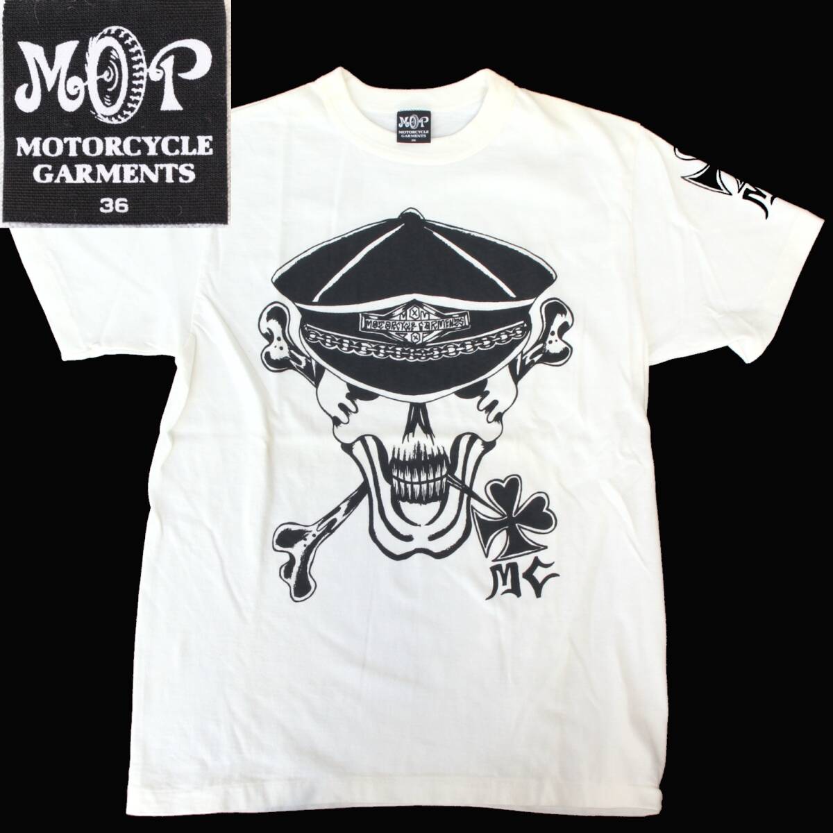 (59001)良品MOM&POP MOP マムアンドパップ 半袖 Tシャツ36 (スカル プリント マムアンドバップ 白ホワイト クルーネック ヴィンテージ復刻)拍卖