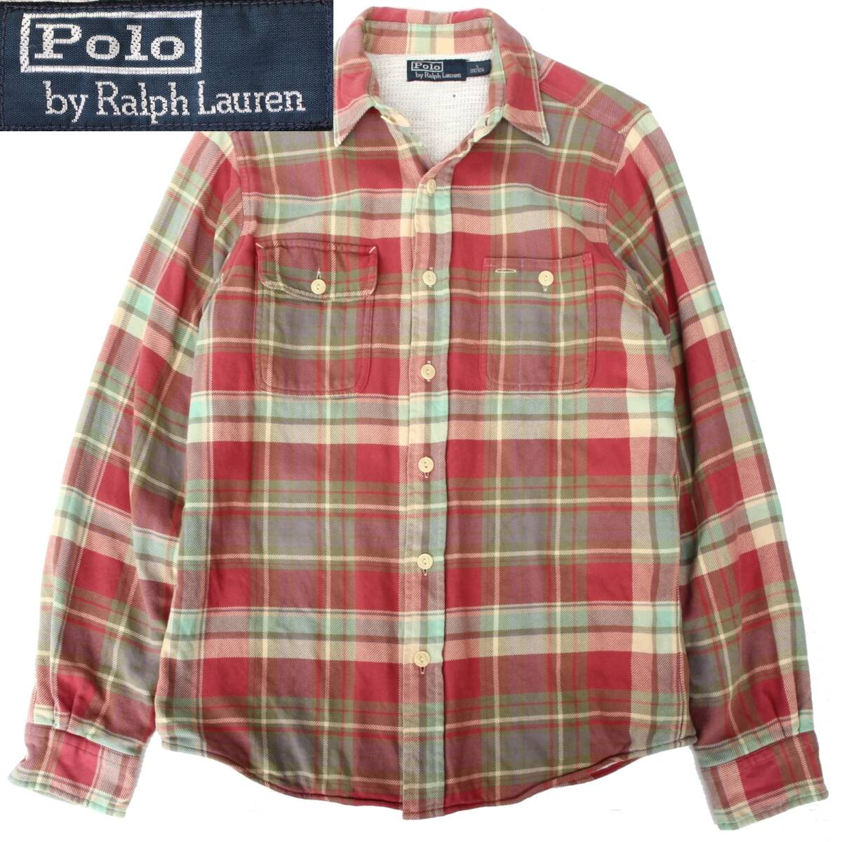 (33629)良品Polo By Ralph Laurenポロ ラルフローレン裏地サーマル ネルシャツS(長袖シャツ ワークシャツ紺タグ オールド チェックシャツ)拍卖