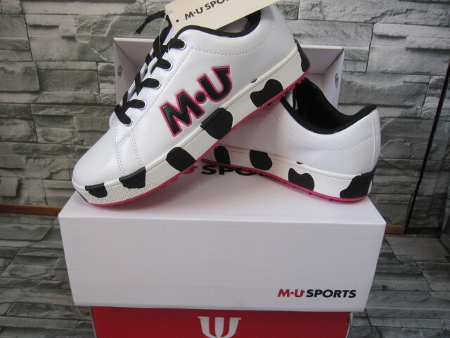 新品■税込■ MU SPORTS ◆24.5cm WH MUスポーツ ダルメシアン柄スパイクレスシューズ 拍卖