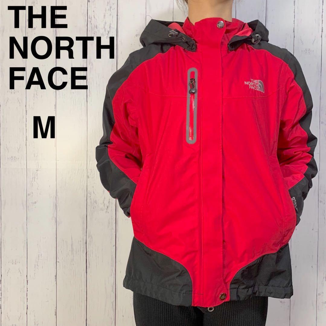 ノースフェイス ゴアテックス マウンテンパーカー レディース M 赤系 透湿防水 GORE TEX Pro Shell 刺繍ロゴ キャンプ アウトドア 釣り拍卖