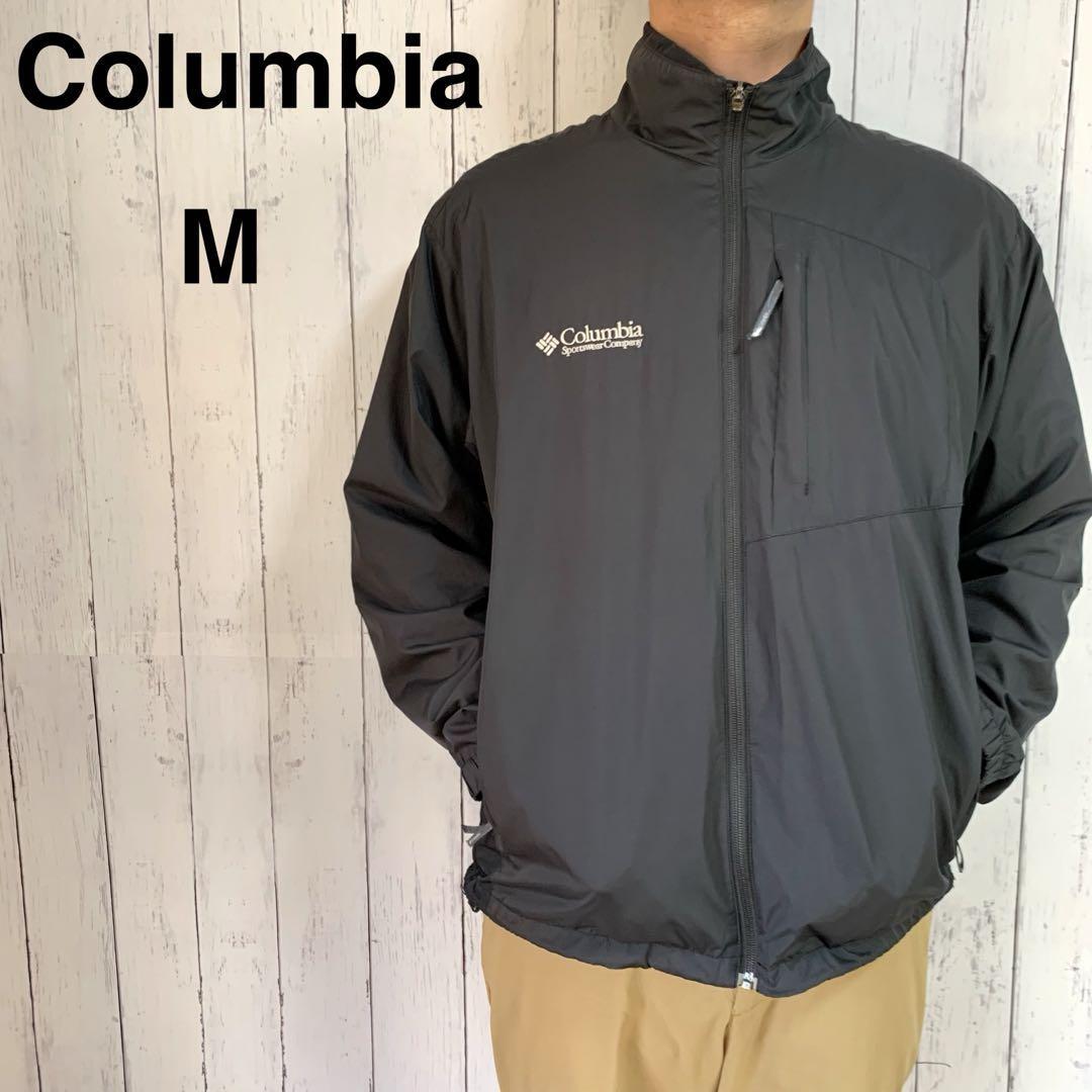 コロンビア ストレッチ スポーツウェア ナイロンジャケット メンズ Mサイズ 黒 刺繍ロゴ ハイカラー ブラック カジュアル拍卖