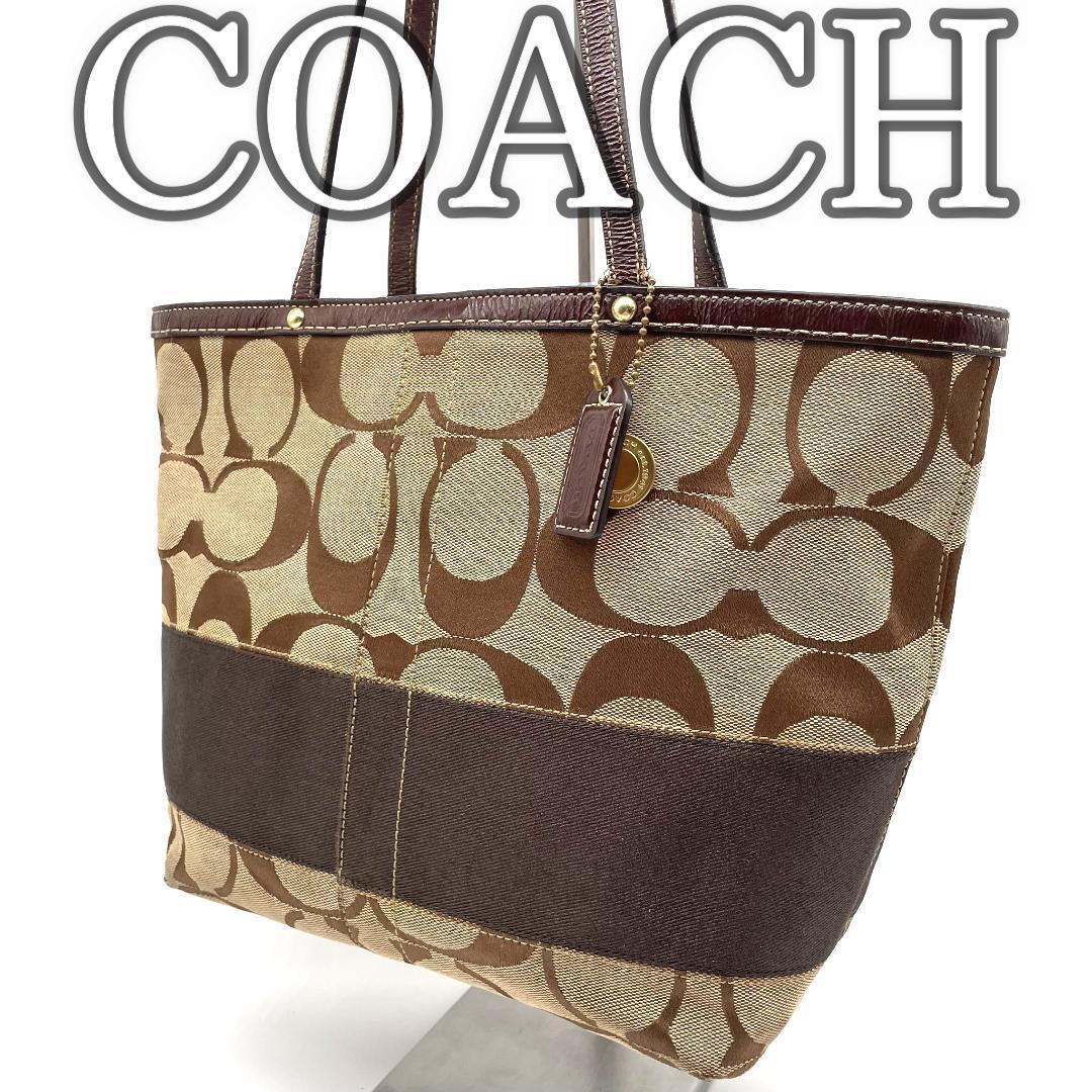 COACH コーチ トートバッグ キャンバス シグネチャー ブラウン 茶色拍卖