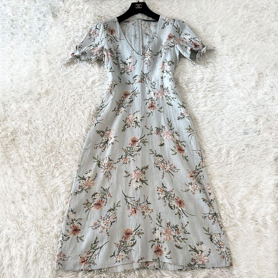ZARA リネン100% 花柄 ロング ワンピース S拍卖