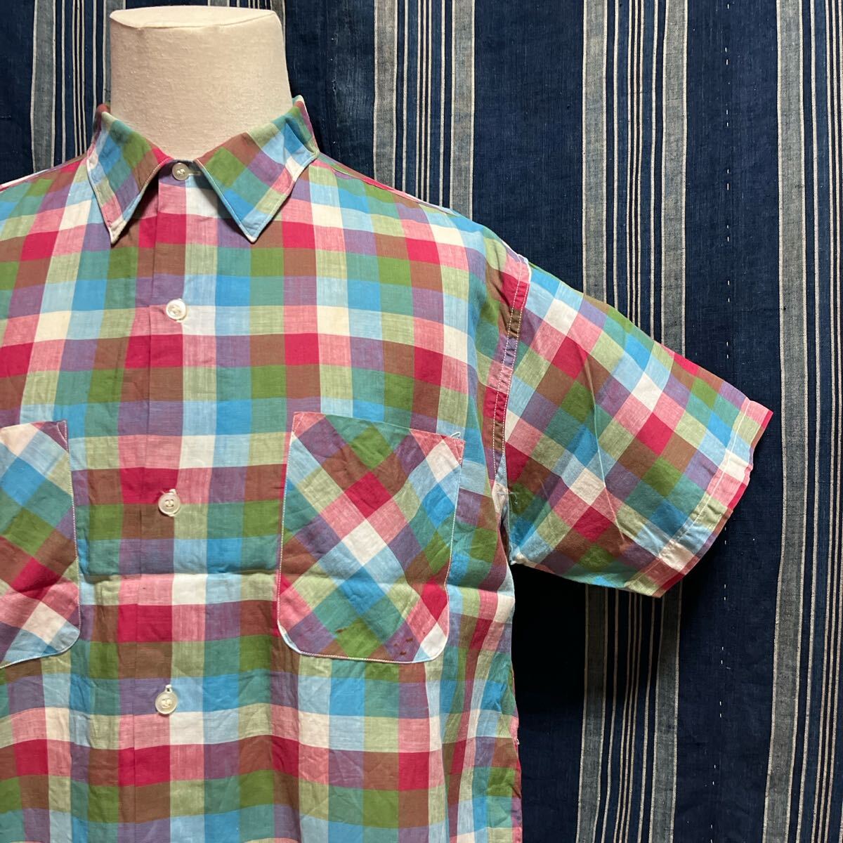 60s 70s sportswebr half sleeve box shirt usa 60年代 70年代 スポーツウェア ボックス シャツ チェックシャツ拍卖