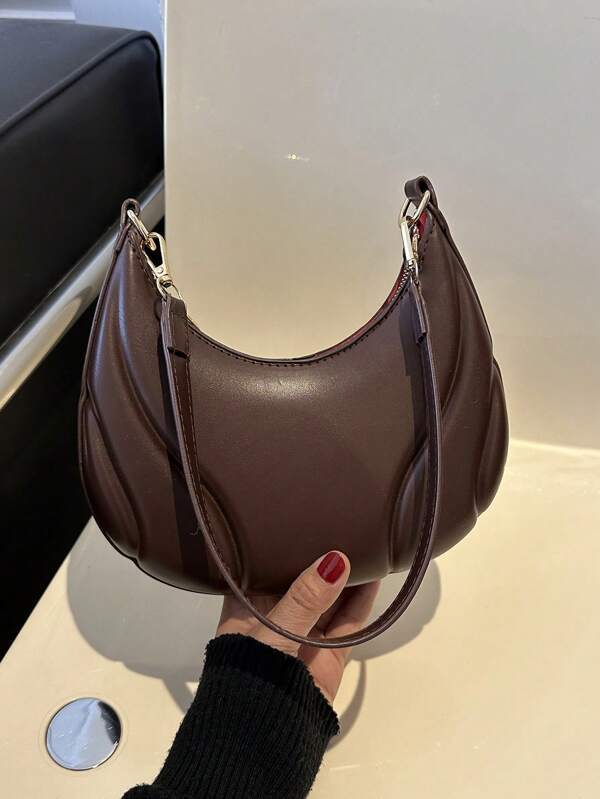 バッグ レディース ショルダーバッグ ヴィンテージレトロ流行のハーフムーンハンドバッグ、1個、アクリルチェーン装飾、PU製、ポータ拍卖