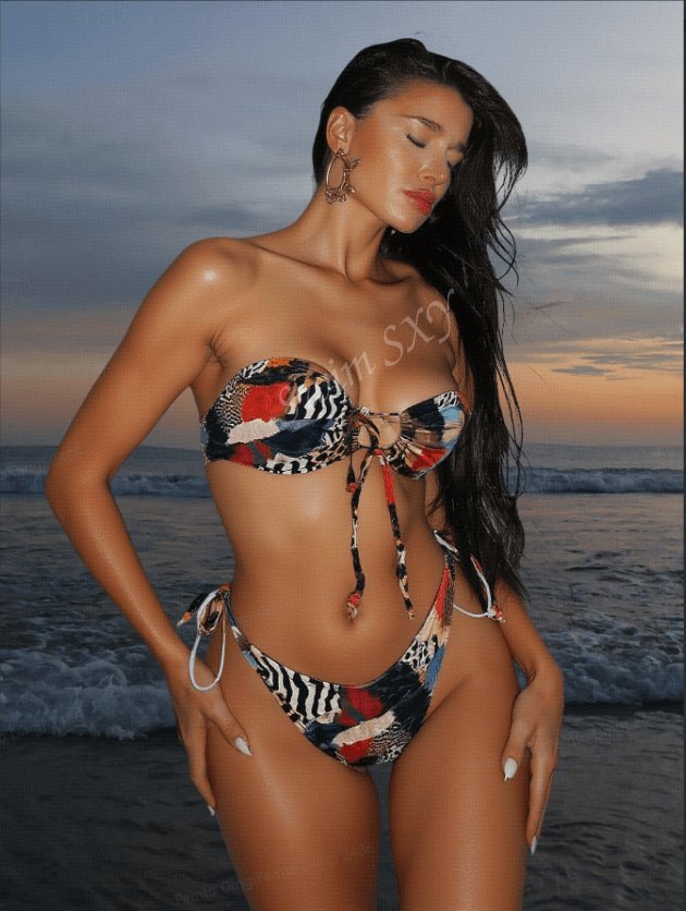 レディース 水着 ビキニセット 2枚セット ゼブラ柄セクシーなワンショルダー前結びビキニレディース、ビーチバケーション2025夏拍卖