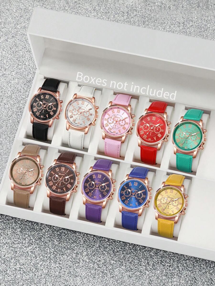 腕時計 レディース セット レディース ファッション カジュアル ローマ数字ダイヤル クォーツ ウォッチ & ベルト セット 10拍卖