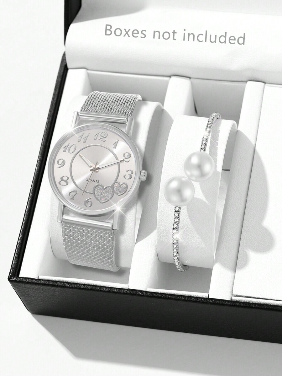 腕時計 レディース セット 2個セット レディース腕時計 カジュアル 女性用 プラスチックバンド クォーツ時計 シルバー ラブ&フ拍卖