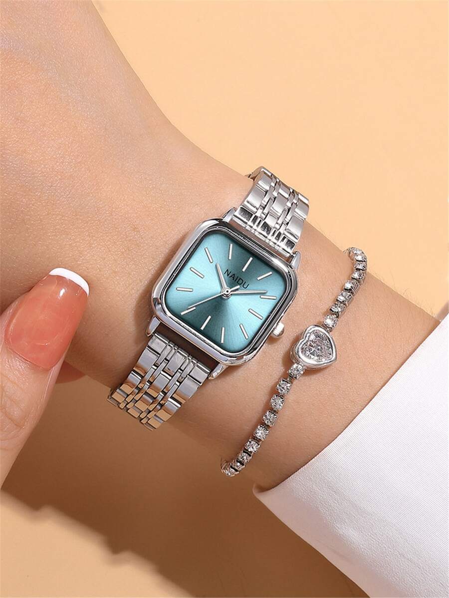 腕時計 レディース セット レディース ファッション スクエアダイアル ステンレスバンド クォーツ腕時計 2個セット拍卖