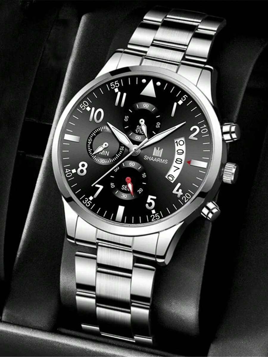 腕時計 メンズ クォーツ メンズ腕時計 ステンレススチールバンド クォーツ式 シングルカレンダー 3つのサブダイアル付き ビジネス拍卖