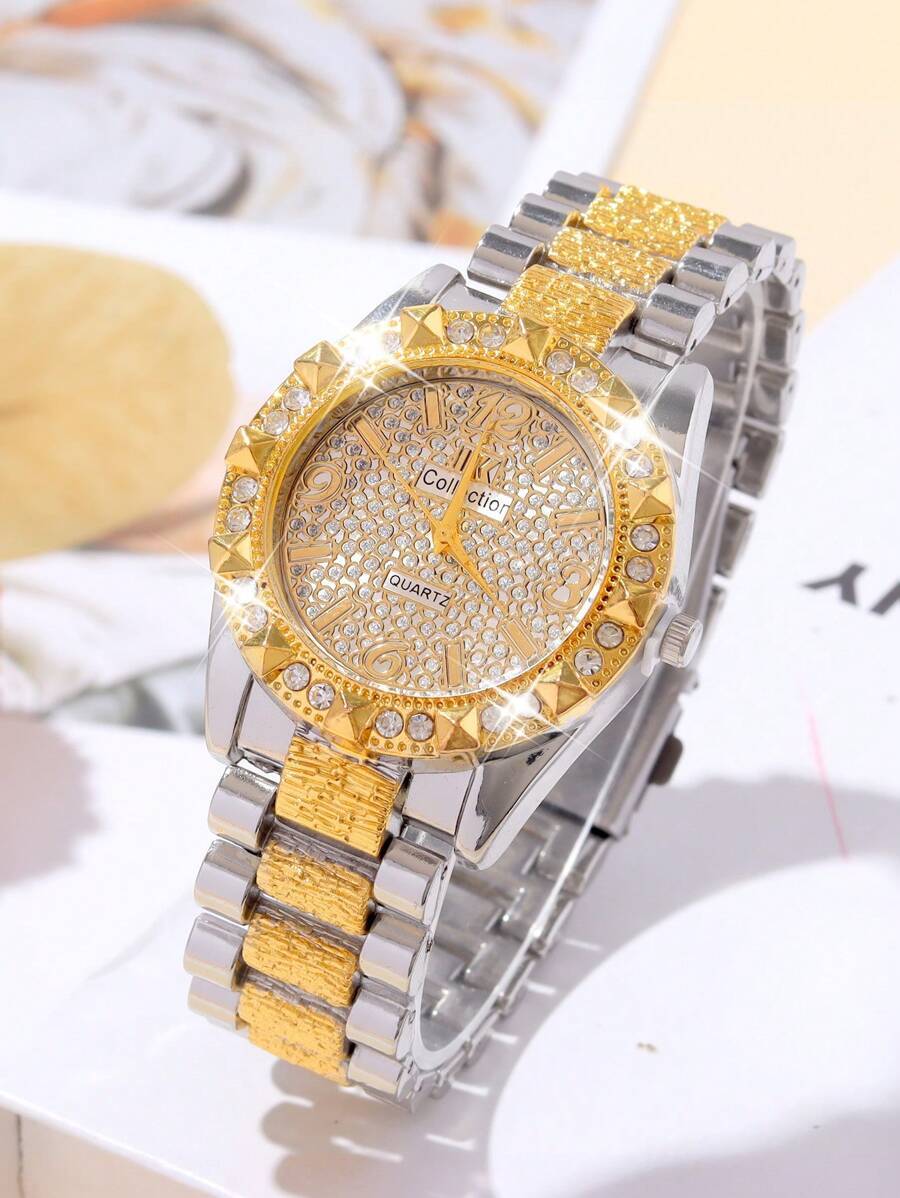 腕時計 レディース クォーツ 1個 ファッション高級スパークリングダイヤモンドセット レディース円形スチールベルト クォーツ腕時計拍卖