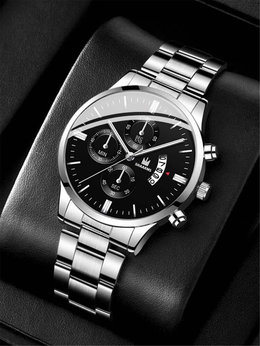 腕時計 メンズ クォーツ 男性用ファッション ステンレスバンド カレンダー付き クォーツ腕時計、学生の新学期の贈り物に拍卖