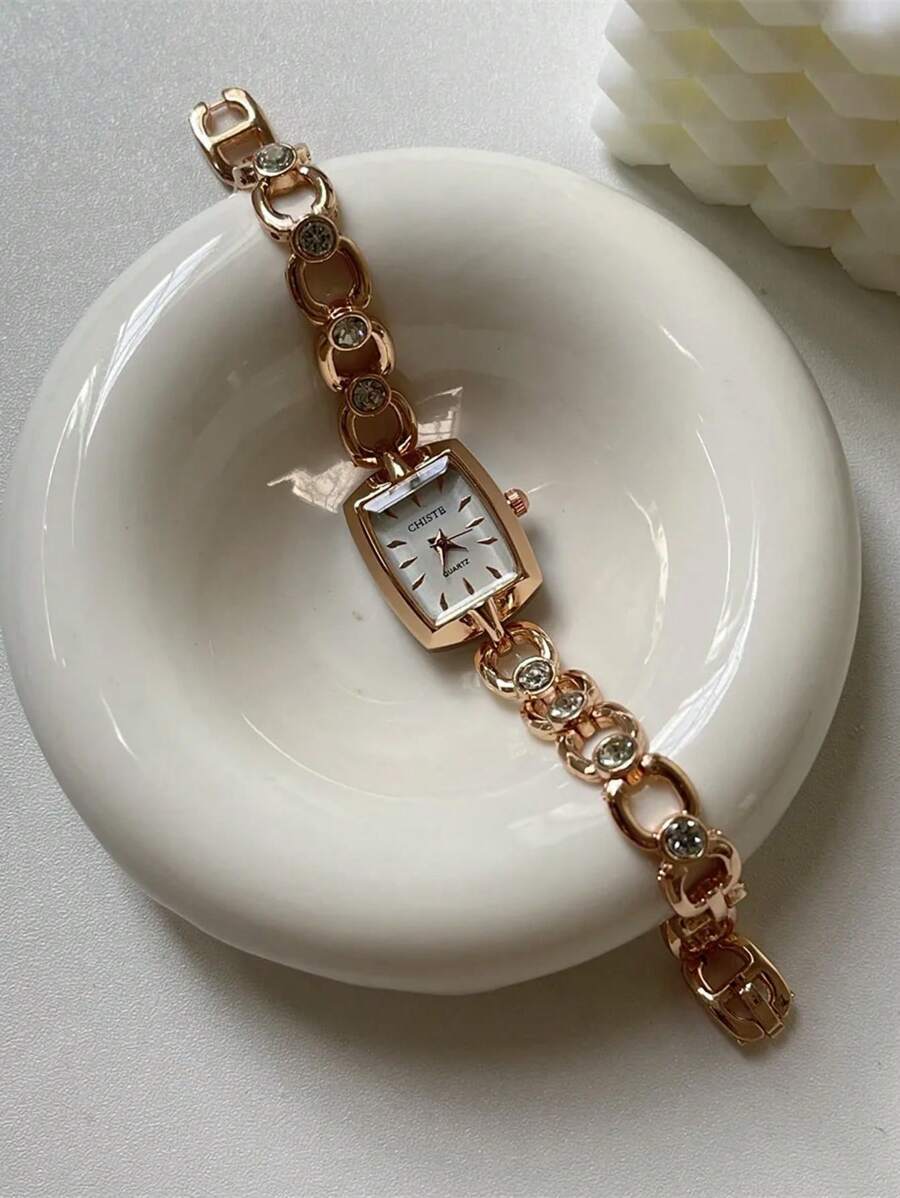 腕時計 レディース クォーツ 1個 ミニマリスト スクエア チェーンストラップ 腕時計、高品質エレガントヴィンテージクォーツ腕時計拍卖