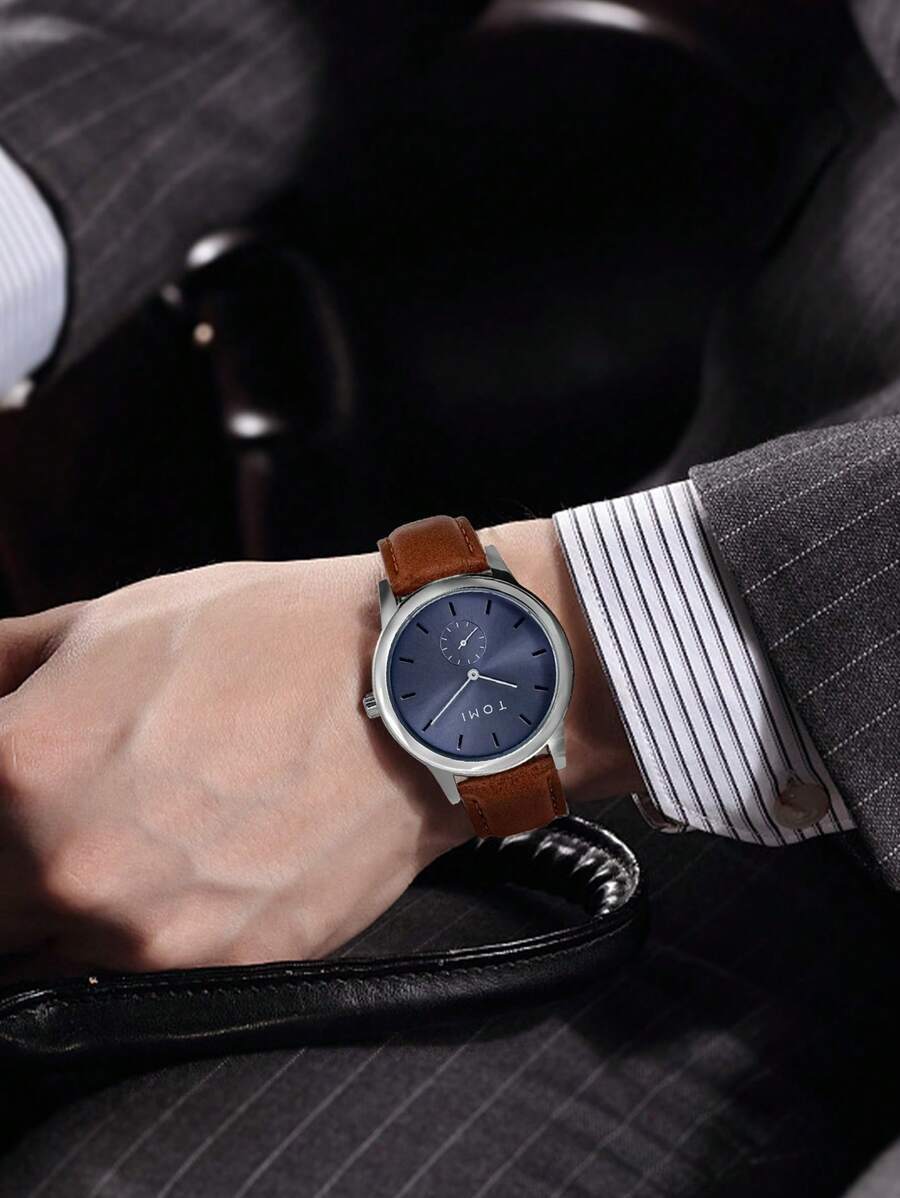 腕時計 メンズ クォーツ 1個 メンズファッション ツーニードル ハーフレザーベルト クォーツ腕時計、日常生活やホリデーギフトに拍卖