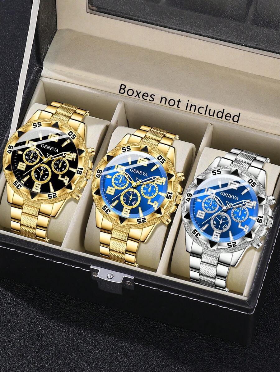 腕時計 メンズ セット 3点セット メンズ合金バンド ファッショナブルでシンプルなミックスダイヤル クォーツ腕時計 日常着用または拍卖