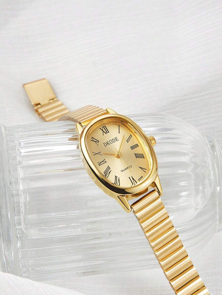 腕時計 レディース クォーツ 1個 クラシック フレンチゴールド レディース オーバル 腕時計、小ダイヤル、エレガントでシンプル、拍卖