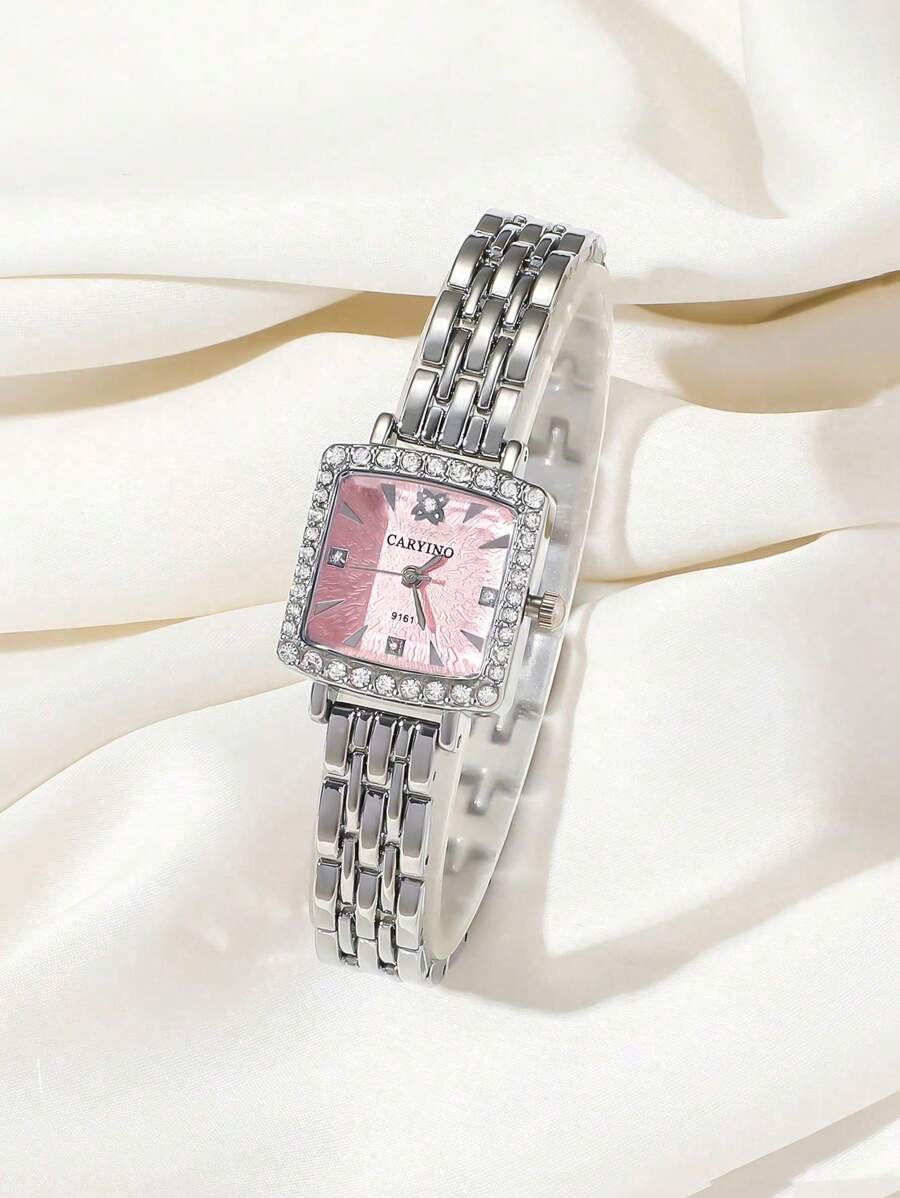 腕時計 レディース クォーツ 1個 レディース ステンレススチール スクエア シルバー 腕時計ベルト。クラシックエレガント、多用拍卖