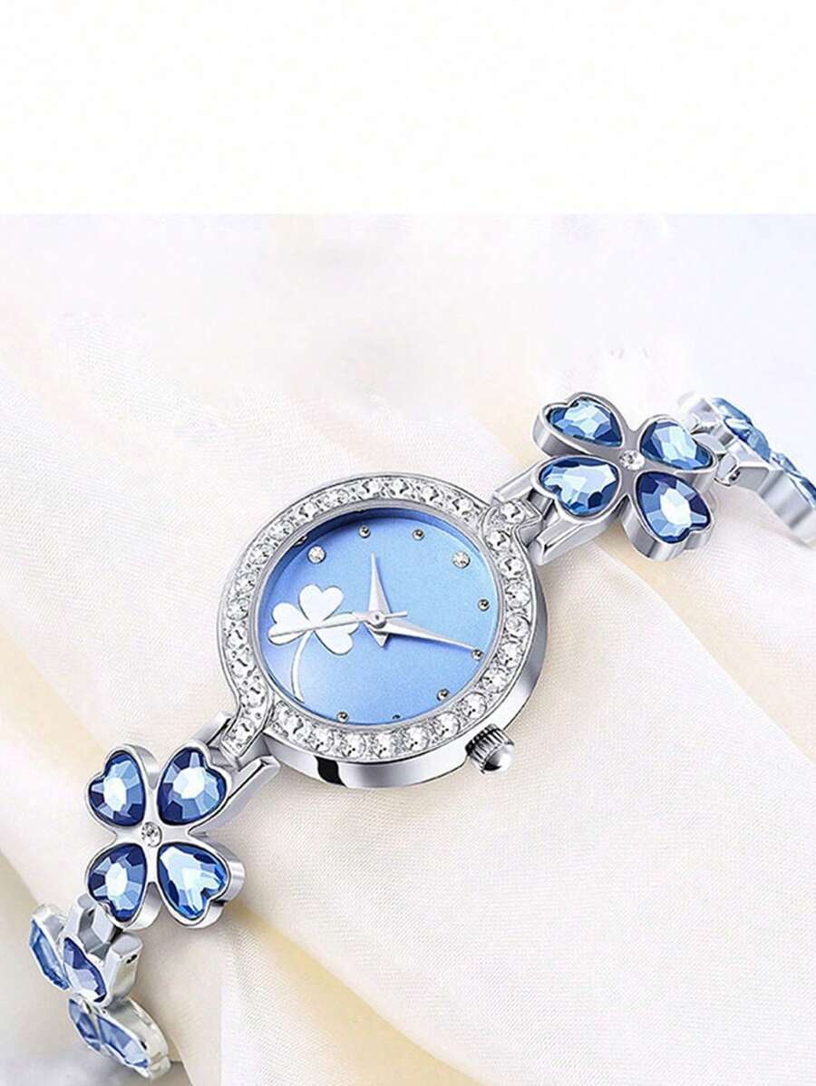 腕時計 レディース クォーツ 1個 レディースカジュアルクローバー ラインストーンデコレーション ブレスレット 腕時計、ギフトアク拍卖
