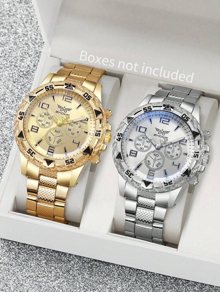 腕時計 メンズ セット メンズ 2個セット シルバー ステンレススチール バンド エレガントビジネス スタイル クォーツ 腕時計、拍卖