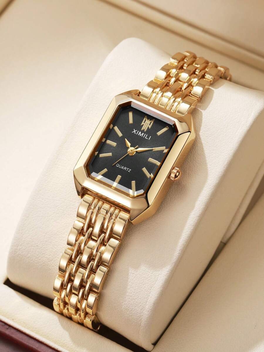 腕時計 レディース クォーツ 1個 女性用 ステンレススチールバンド スクエアダイアル アナログクォーツ高級腕時計、クラシック(時拍卖