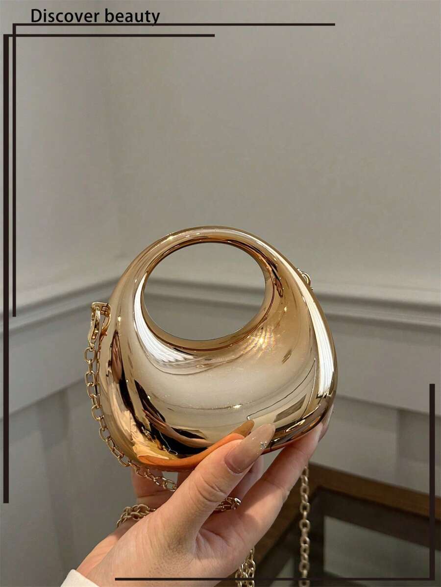 バッグ レディース ハンドバッグ 1個 ファッションアクリル製ミニ シルバー/ゴールド ハンドバッグ、トレンディーなメタリックしみ拍卖