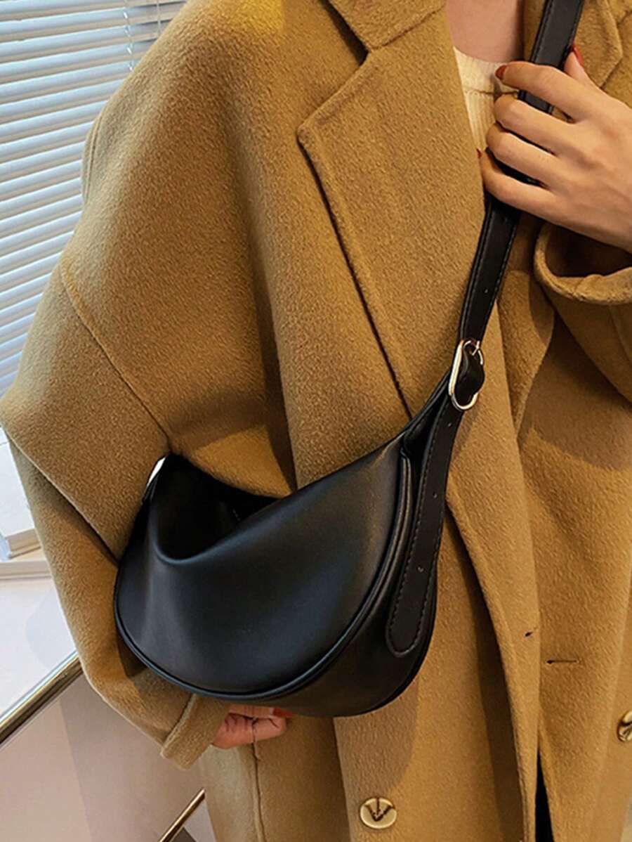 バッグ レディース ショルダーバッグ ジップ付きホーボーバッグ ミニマリスト ブラック 調節可能ストラップ トレンディー日本風バッ拍卖