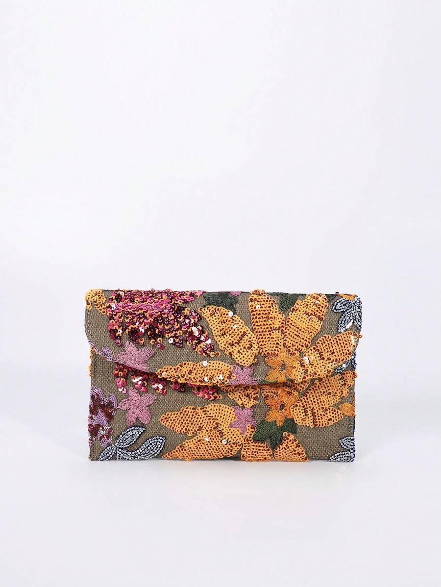 バッグ レディース クラッチバッグ スパンコールの刺繍フラワーエンベロープバッグ、レディース ファッション スパンコール パッチワ拍卖