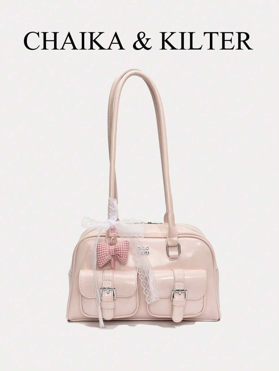 バッグ レディース ショルダーバッグ & 1個 光沢のあるPU素材ショルダーバッグ、レディースファッション多ポケット大容量ボスト拍卖