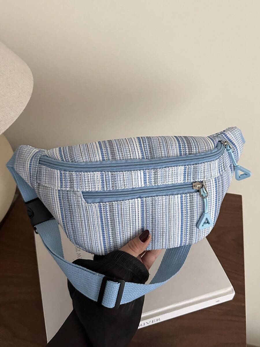バッグ レディース ウエストバッグ 可愛い軽量クロスボディウエストバッグ - 日本風ストライプチェストバッグ - コーデュロイ レ拍卖