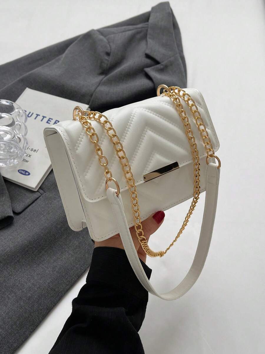 バッグ レディース ショルダーバッグ 1個 ファッショナブルな無地のプレステクスチャフラップチェーンミニショルダーバッグ拍卖