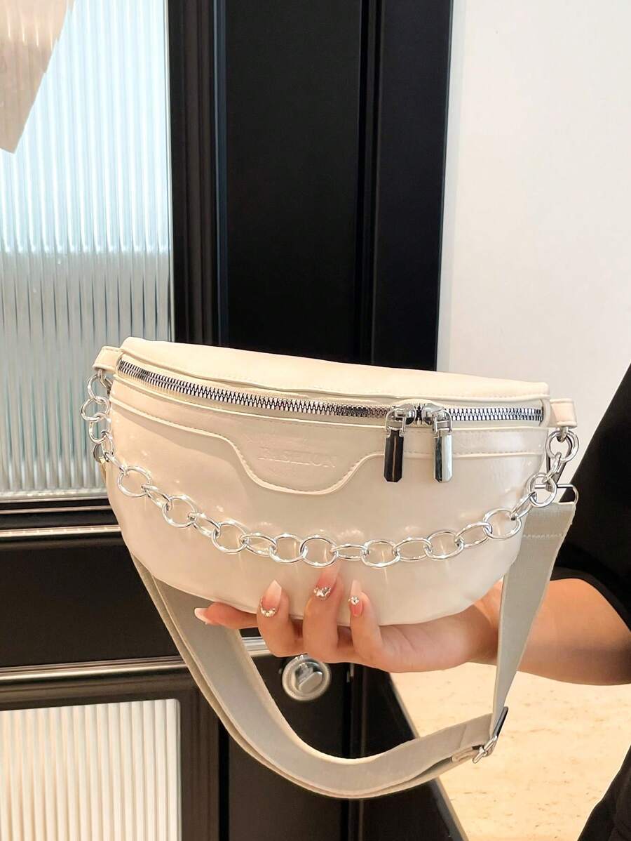 バッグ レディース ウエストバッグ 型押しソリッドカラークロコダイル柄チェーンデコレーション ウエストバッグ/ショルダーバッグ、フ拍卖