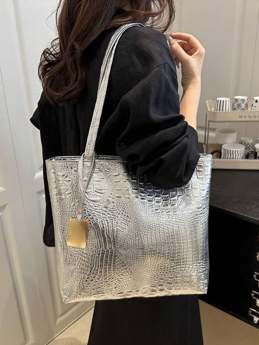 バッグ レディース トートバッグ 大容量 ワンショルダー PUトートバッグ、クロコダイルプリント ファッション通勤女性用ハンドバッ拍卖