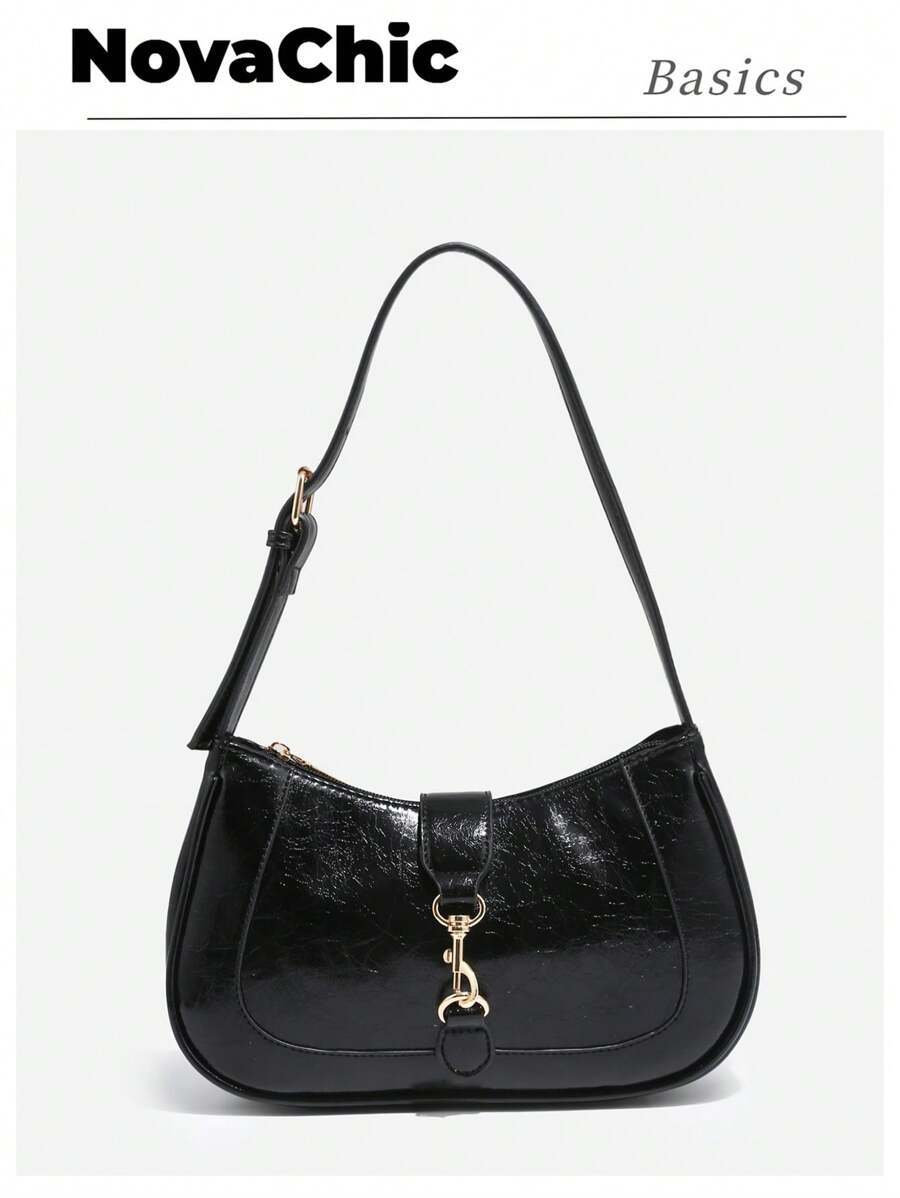 バッグ レディース ショルダーバッグ ノバシック、1個レトロな ミニマリストフックデコレーション 調節可能なショルダーストラップ三拍卖