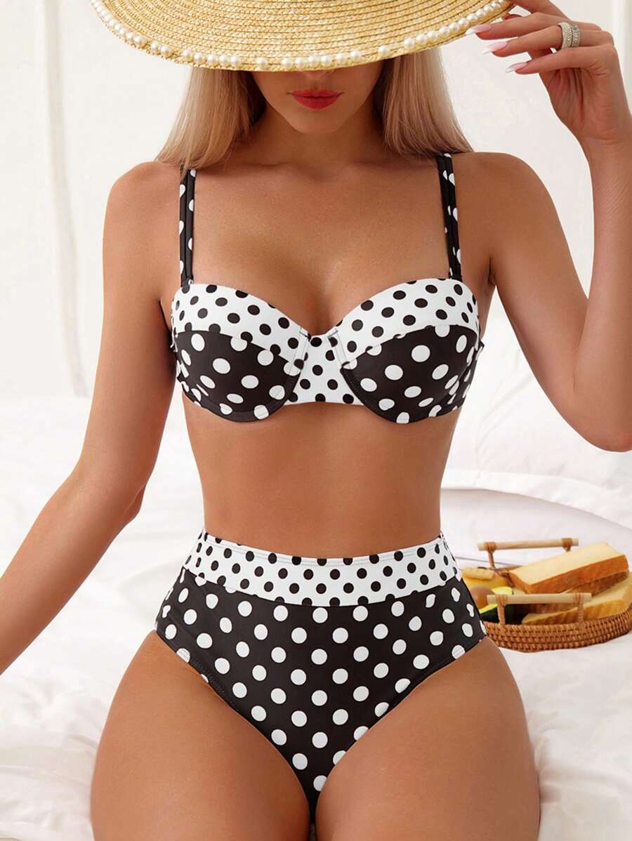 レディース 水着 ビキニセット 夏ビーチ ビキニセット プッシュアップ ポルカドット柄拍卖