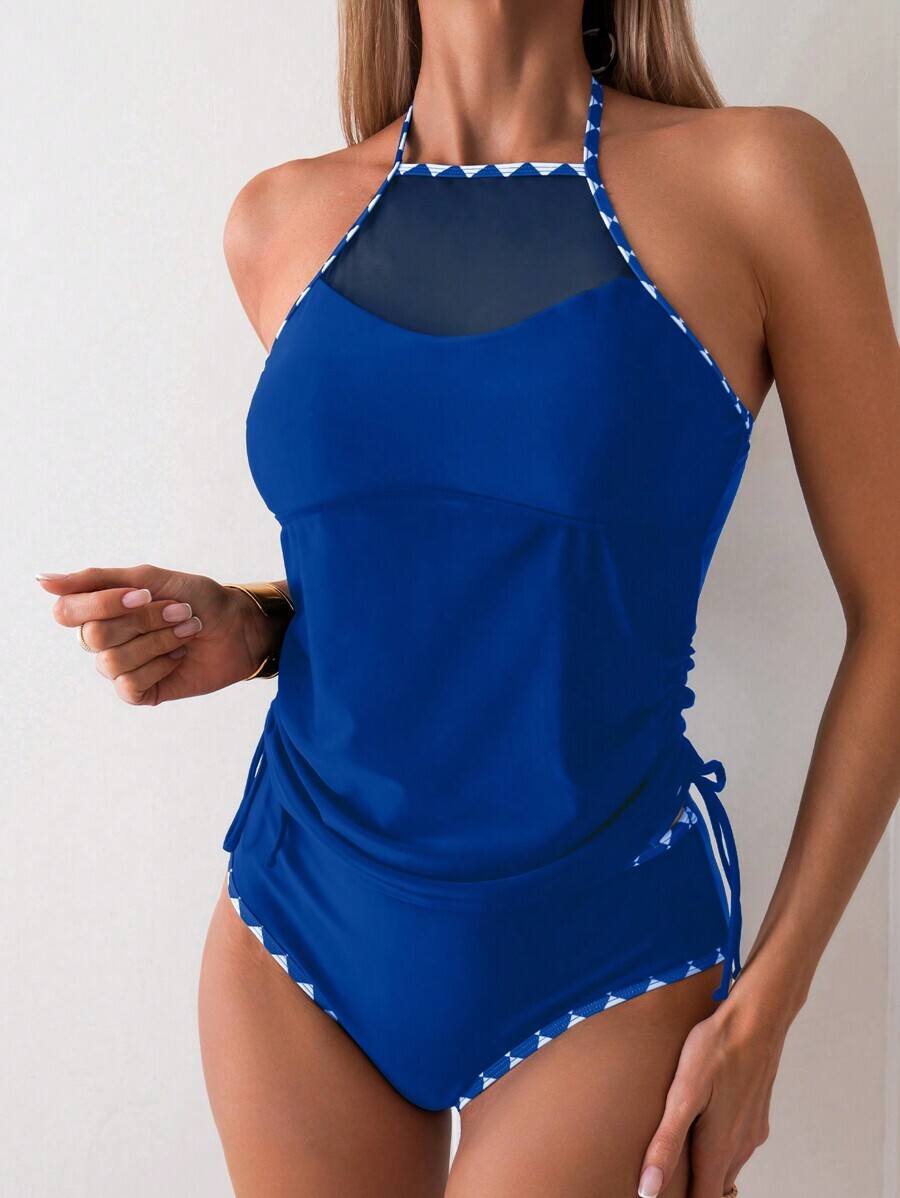 レディース 水着 ビキニセット ビーチバケーションに適したドロストリング付きホルターネックタンキニカバーアップ、水着やスイムトラン拍卖