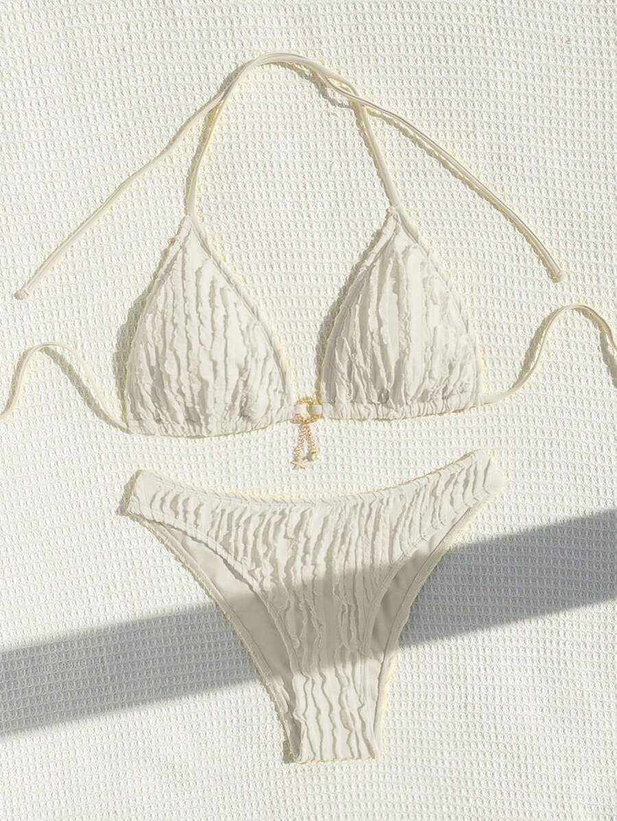 レディース 水着 ビキニセット レディース 無地 フリルトリム ホルターネック セクシー ビキニセット セパレートビキニセット付き拍卖