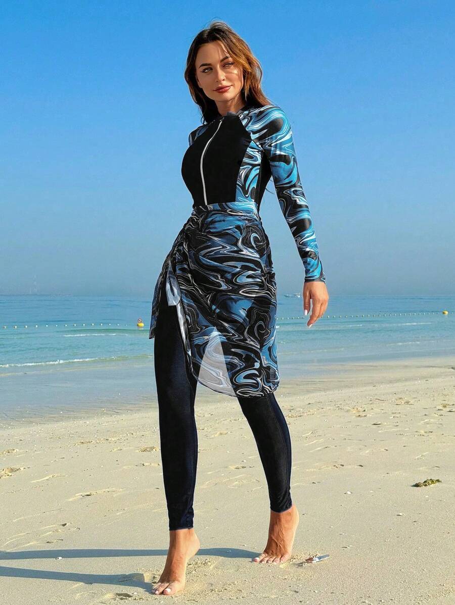 レディース 水着 ワンピース 大理石プリント ワンピース水着 ビーチスカート 3パック入り 夏用拍卖