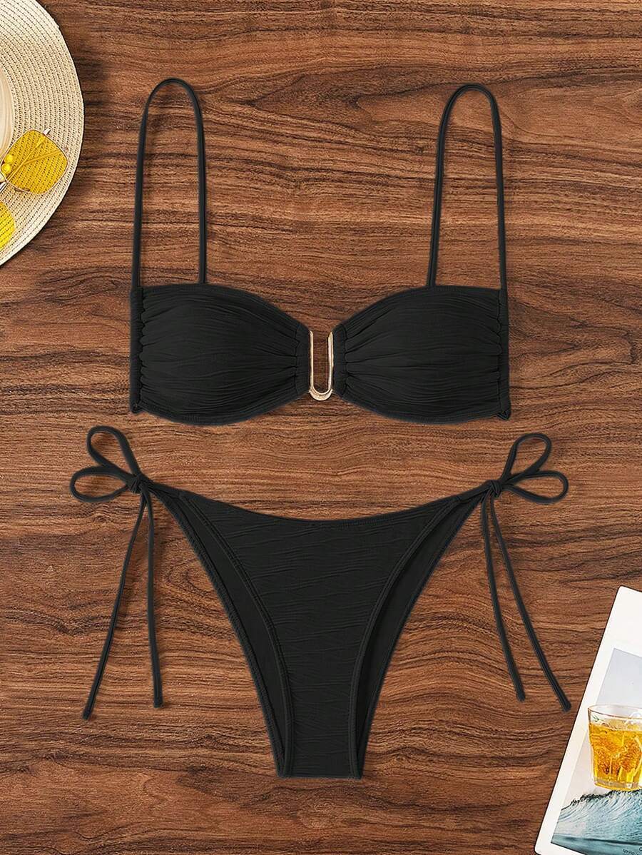 レディース 水着 ビキニセット 休暇ビーチ 無地 テクスチャード ビキニ水着 2ピース拍卖