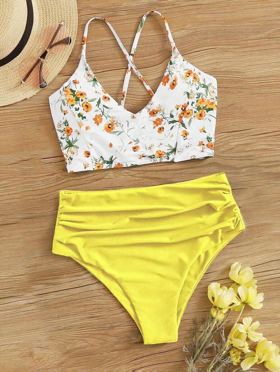 レディース 水着 ビキニセット 女性用 フローラルプリント ミニマリスト キャミソール 水着 上下セット 夏のビーチ旅行用拍卖