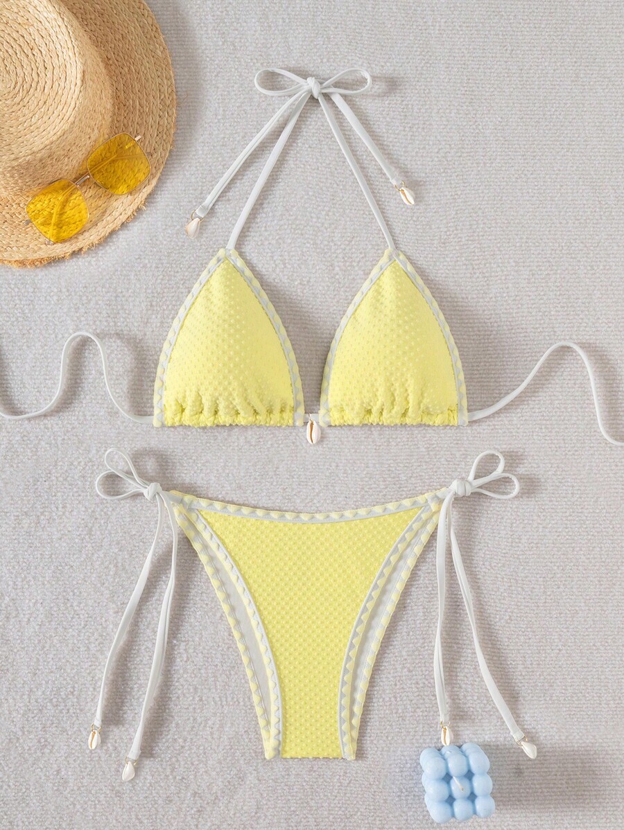 レディース 水着 ビキニセット レディース夏ビーチホルターネック セクシーなビキニ水着2点セット拍卖