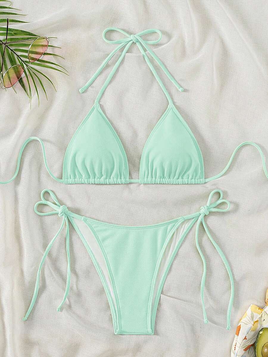 レディース 水着 ビキニセット レディース サマー ビーチ 無地 ホルターネック セクシー ビキニ 2ピース 水着セット拍卖