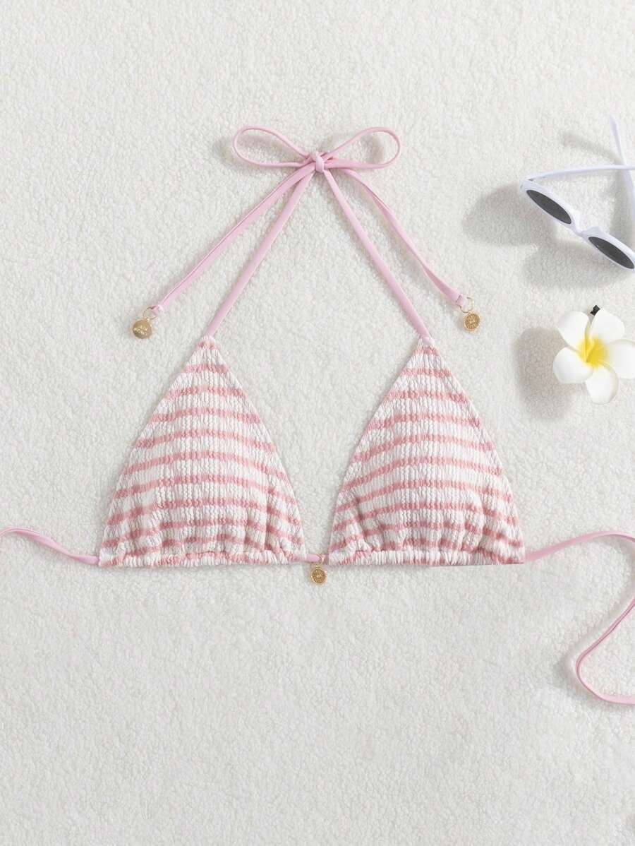 レディース 水着 トップス レディース夏用ビーチ ストライプ レースアップビキニトップ、ヨーロッパおよびアメリカで人気の水着拍卖