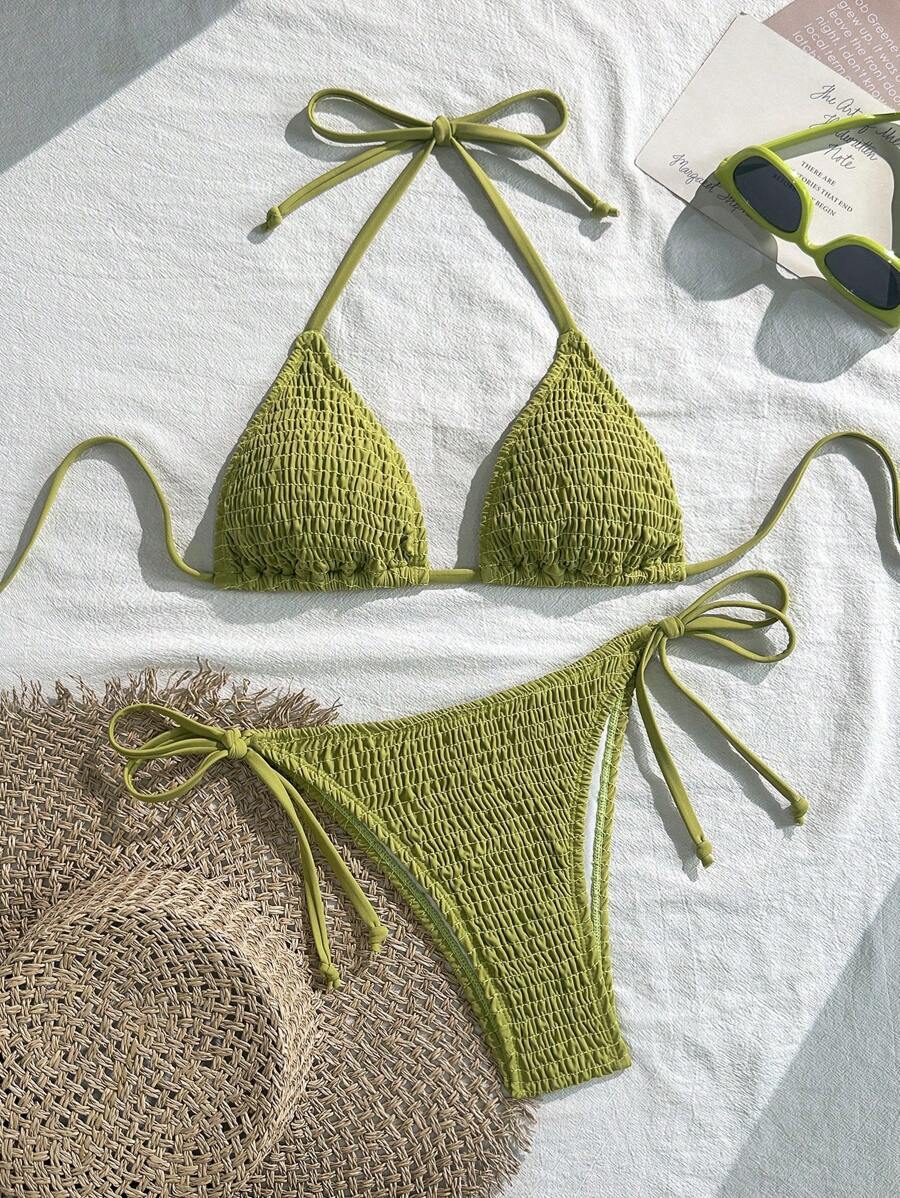 レディース 水着 ビキニセット レディース 無地シンプル デイリーネックハング 2ピース水着拍卖