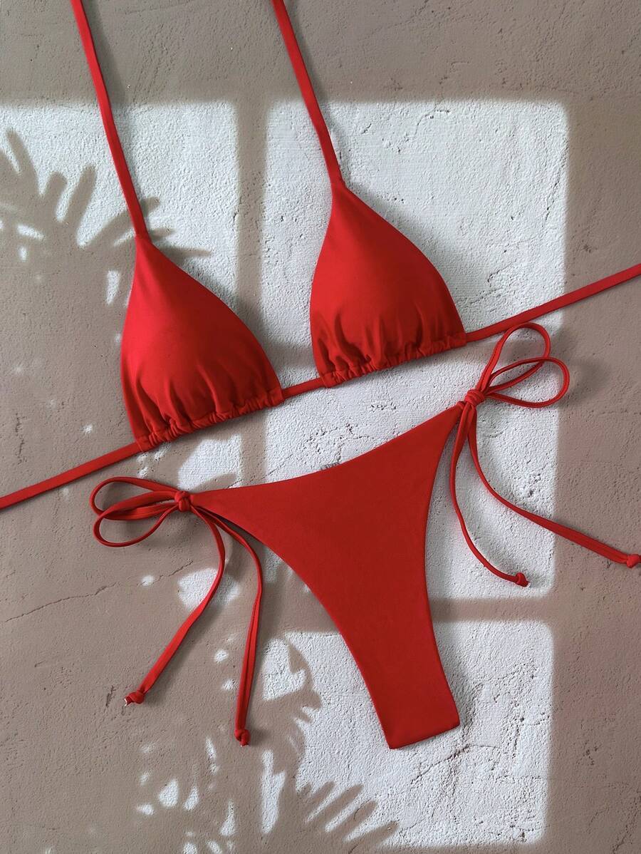 レディース 水着 ビキニセット レディース 無地 ホルターネック バックレス セクシーなバックビキニセット拍卖