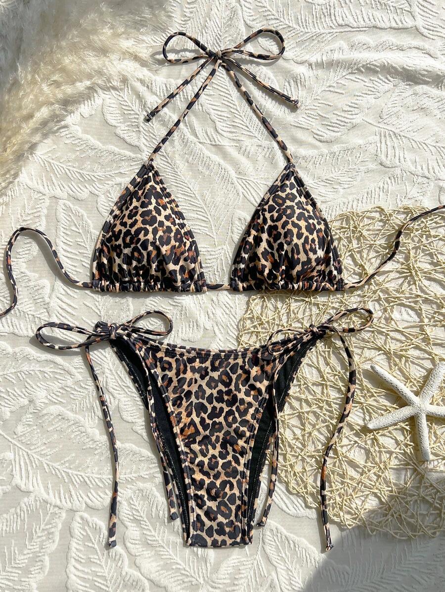 レディース 水着 ビキニセット レディース レオパード柄 ホルターネック セクシービキニ 2点セット ランダムデザイン拍卖