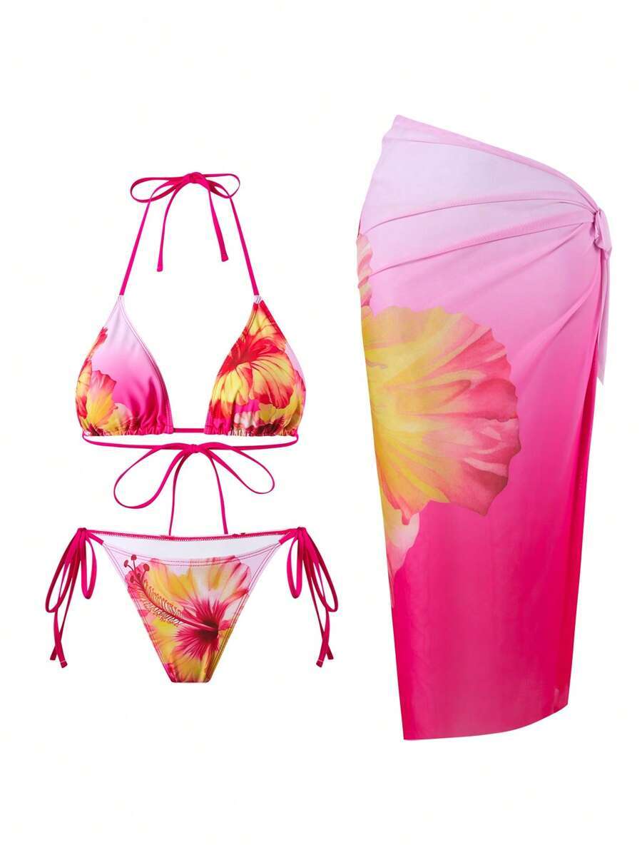 レディース 水着 ビキニセット 3点セット レディース サマービーチホリデーアウトフィット、花柄タンキニ、バックショーツ、メッシュ拍卖