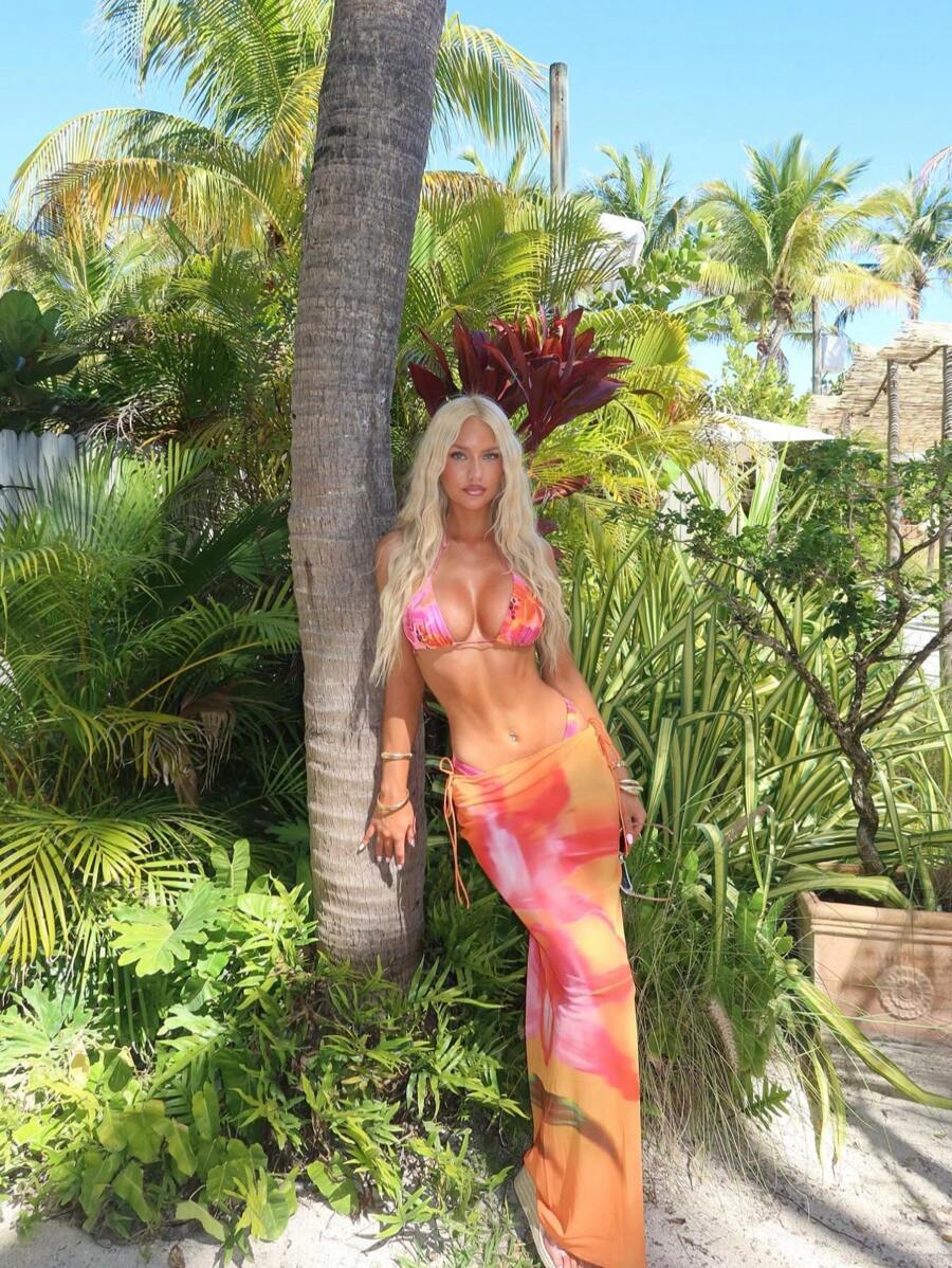 レディース 水着 ビキニセット 3点セット レディース トロピカル柄ボヘミアンデザイン ホルターネック バックレス ビキニ水着とス拍卖