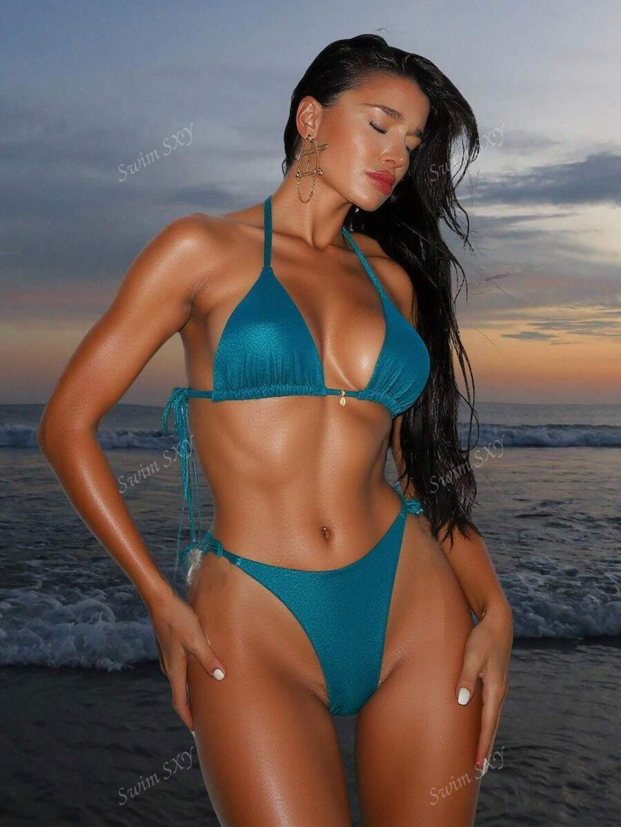 レディース 水着 ビキニセット ソリッドカラーホルターネック セクシーな レディース ビキニ セット バカンス 夏 ビーチ 水着拍卖